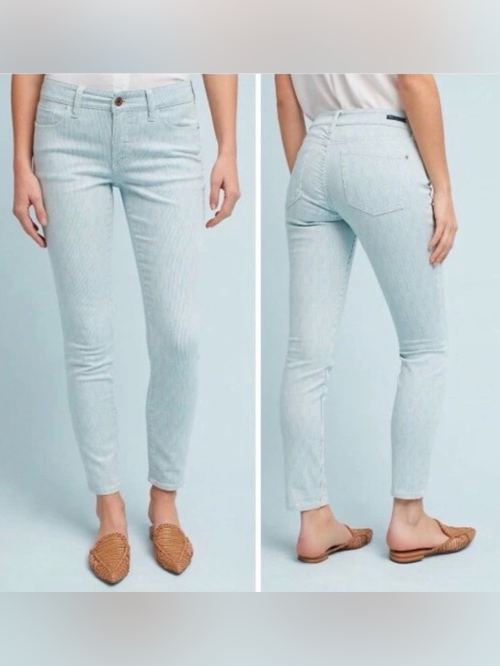 Anthropologie Pilcro and the Letterpress Mint Green Pinstripe Skinny Jeans Sz 27